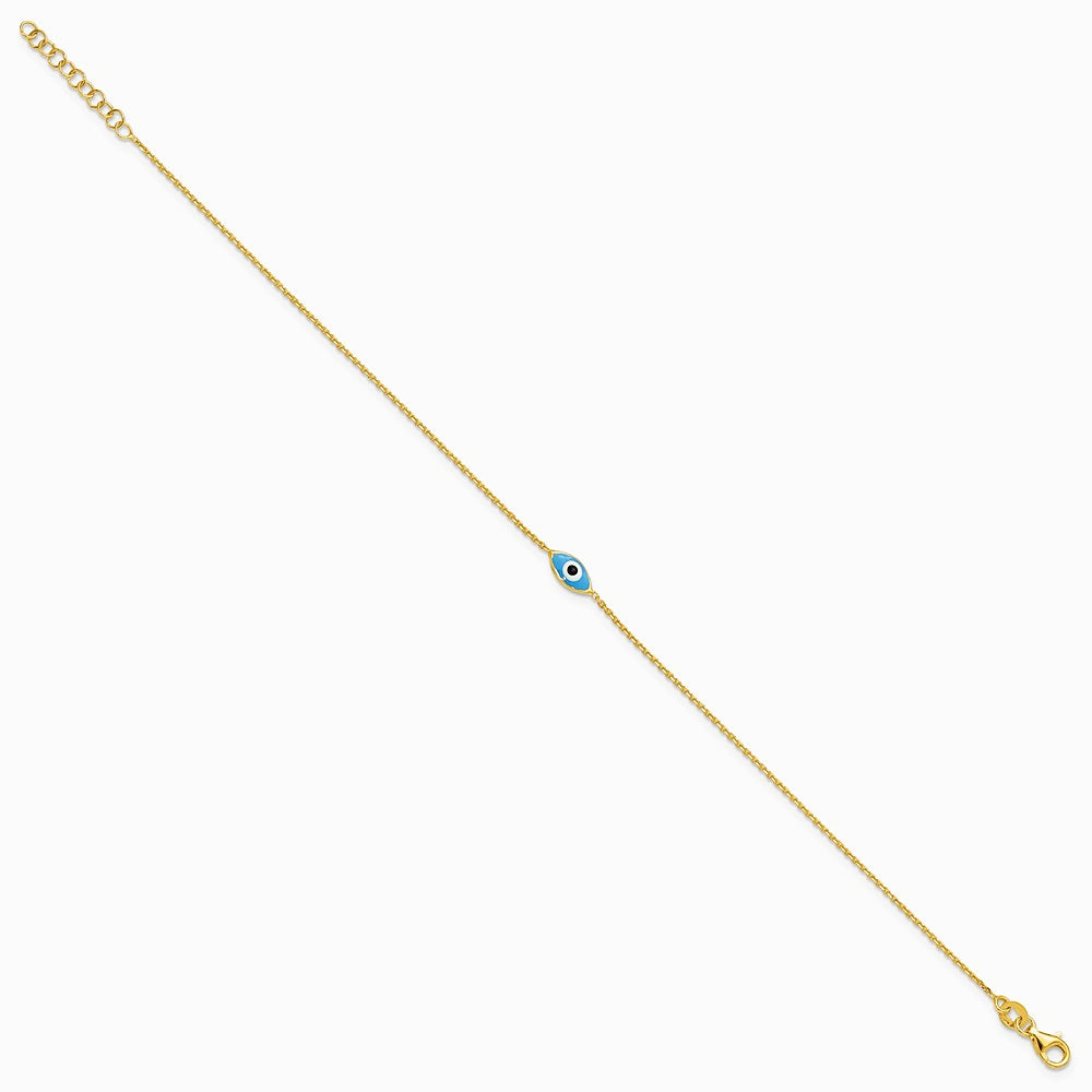 Sterling Silver Gold-plated Enamel Evil Eye 9in Plus 1in ext. Anklet - Product Photo