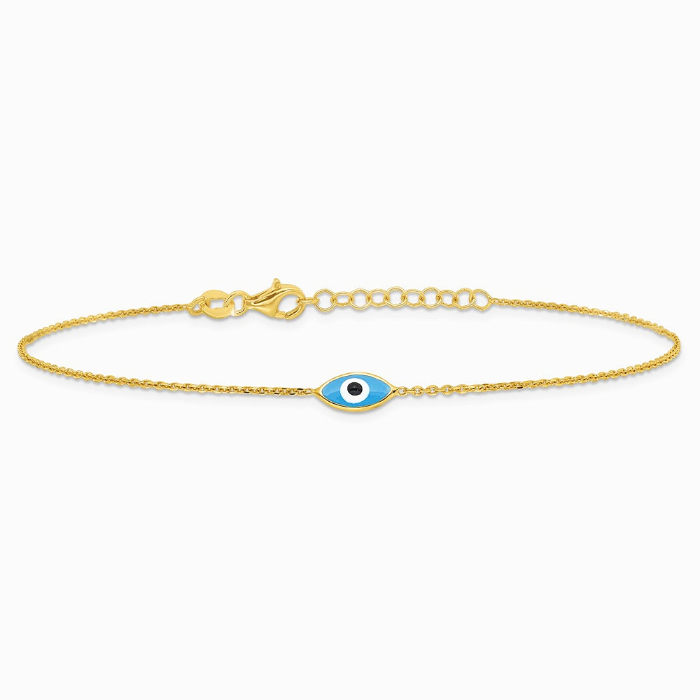 Sterling Silver Gold-plated Enamel Evil Eye 9in Plus 1in ext. Anklet - Product Photo