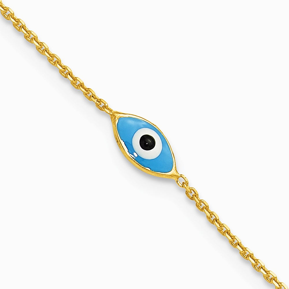 Sterling Silver Gold-plated Enamel Evil Eye 9in Plus 1in ext. Anklet - Product Photo