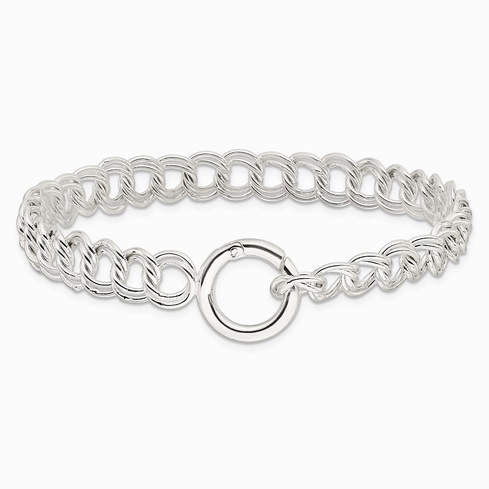 Sterling Silver Polished Double Link 7in Charm Bracelet - Product Photo