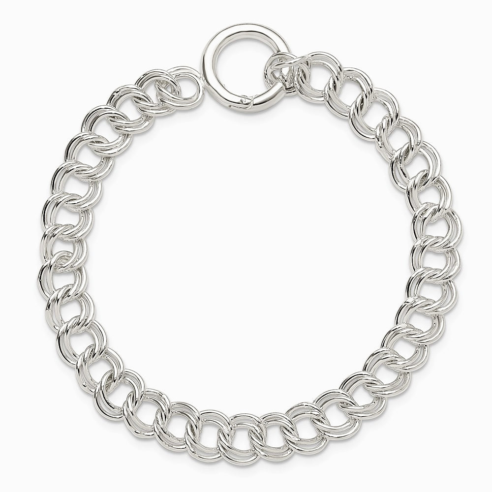 Sterling Silver Polished Double Link 7in Charm Bracelet - Product Photo