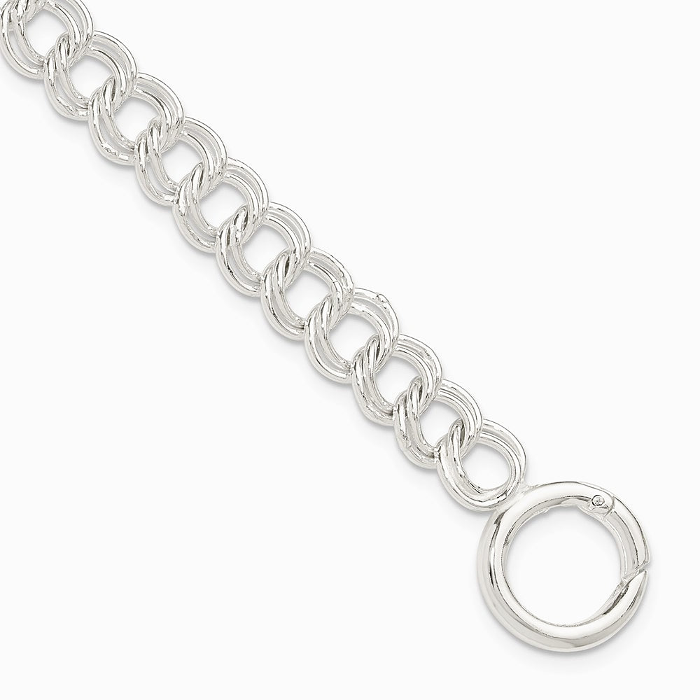 Sterling Silver Polished Double Link 7in Charm Bracelet - Product Photo