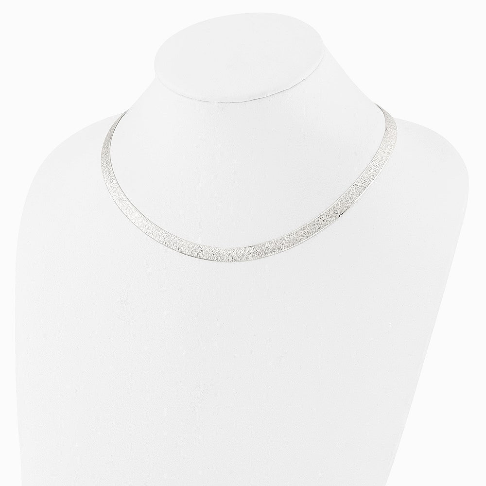 Sterling Silver Polished and Textured 8mm Flat Herringbone 18in Necklace - Product Photo