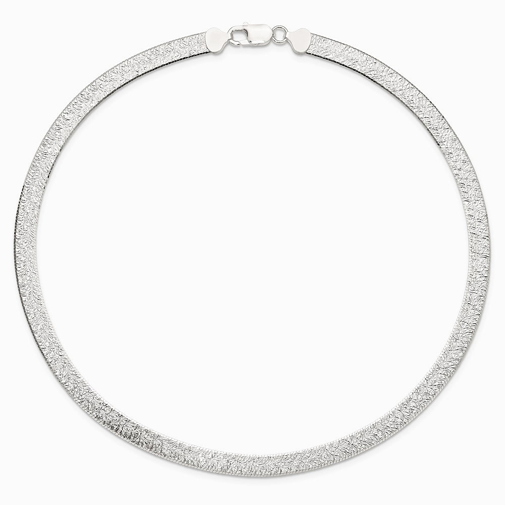 Sterling Silver Polished and Textured 8mm Flat Herringbone 18in Necklace - Product Photo