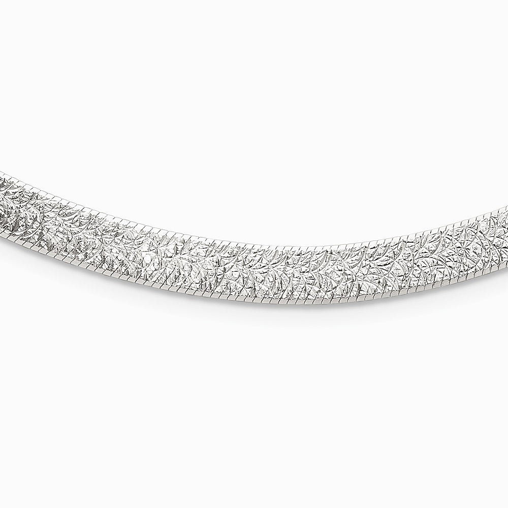 Sterling Silver Polished and Textured 8mm Flat Herringbone 18in Necklace - Product Photo