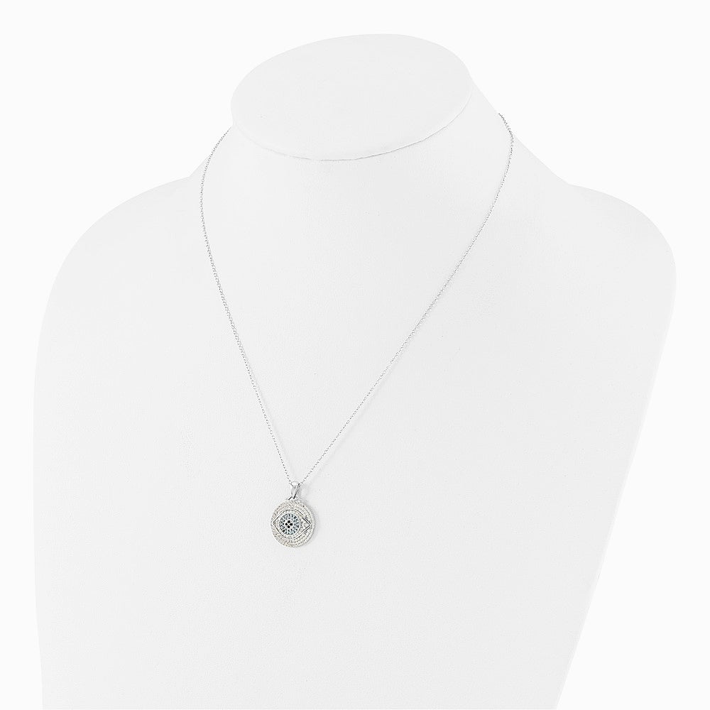 Sterling Silver Rh-plated Created Blue Spinel and CZ Evil Eye 18in Necklace - Product Photo
