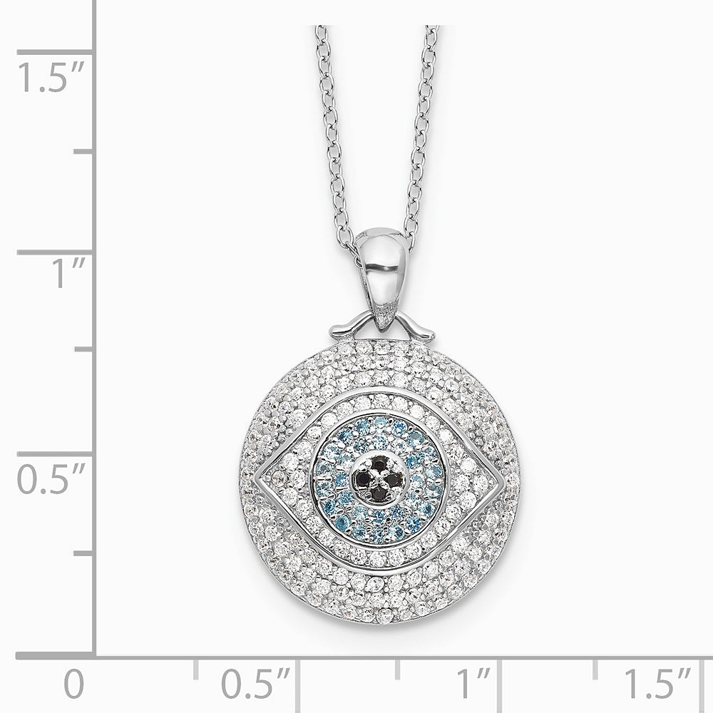 Sterling Silver Rh-plated Created Blue Spinel and CZ Evil Eye 18in Necklace - Product Photo