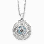 Sterling Silver Rh-plated Created Blue Spinel and CZ Evil Eye 18in Necklace - Product Photo