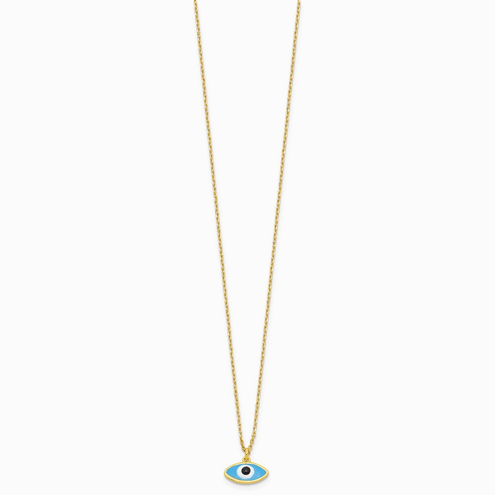 Sterling Silver Gold-plated Enamel Evil Eye with 1in ext. Necklace - Product Photo
