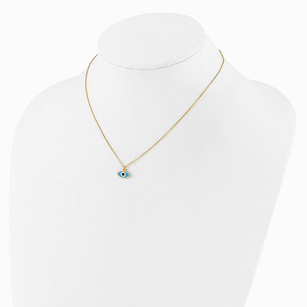 Sterling Silver Gold-plated Enamel Evil Eye with 1in ext. Necklace - Product Photo