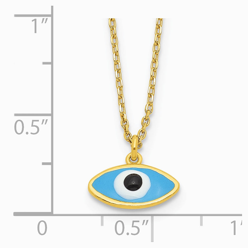 Sterling Silver Gold-plated Enamel Evil Eye with 1in ext. Necklace - Product Photo