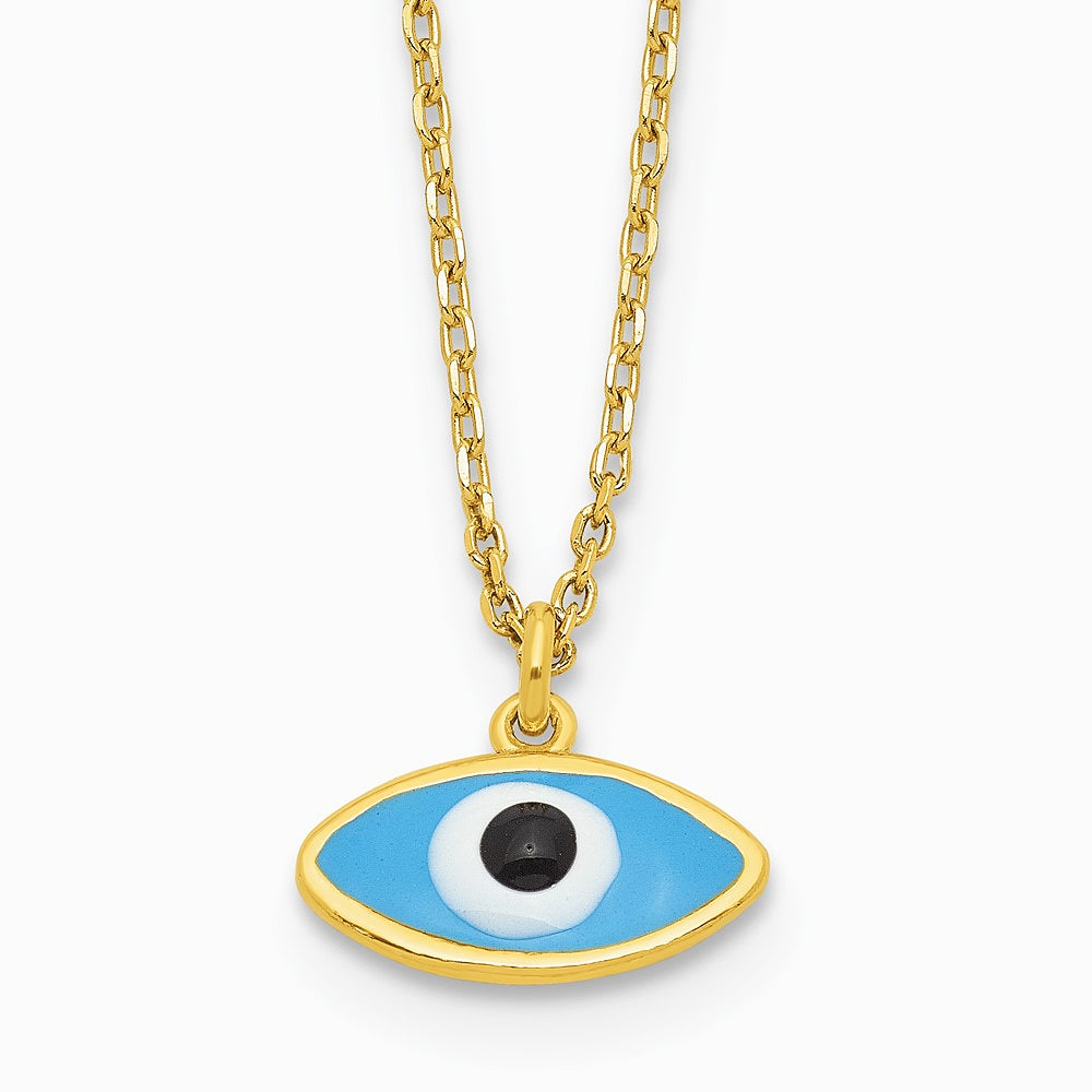 Sterling Silver Gold-plated Enamel Evil Eye with 1in ext. Necklace - Product Photo