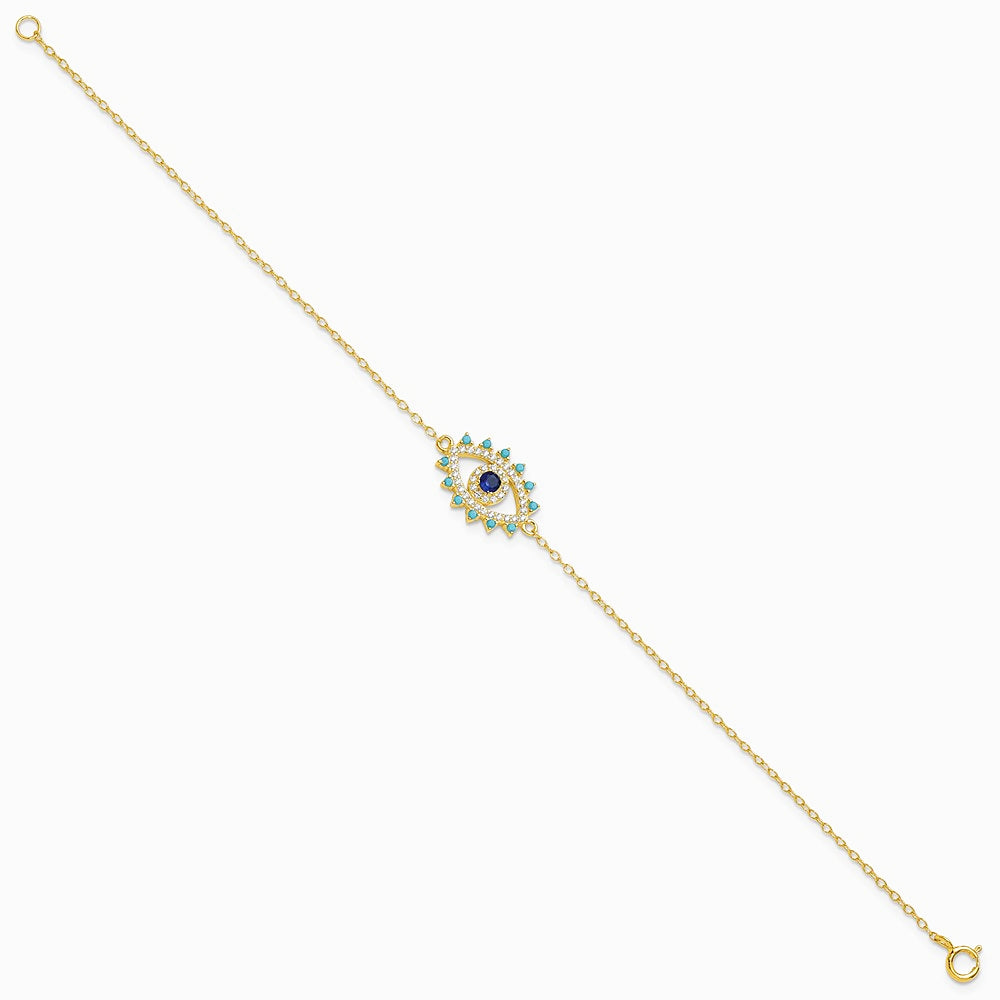 Sterling Silver Gold-plated Glass and Glass Crystal Evil Eye Bracelet - Product Photo