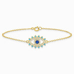 Sterling Silver Gold-plated Glass and Glass Crystal Evil Eye Bracelet - Product Photo
