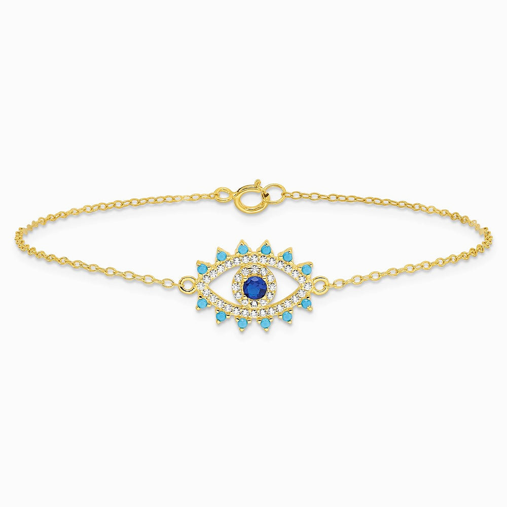 Sterling Silver Gold-plated Glass and Glass Crystal Evil Eye Bracelet - Product Photo