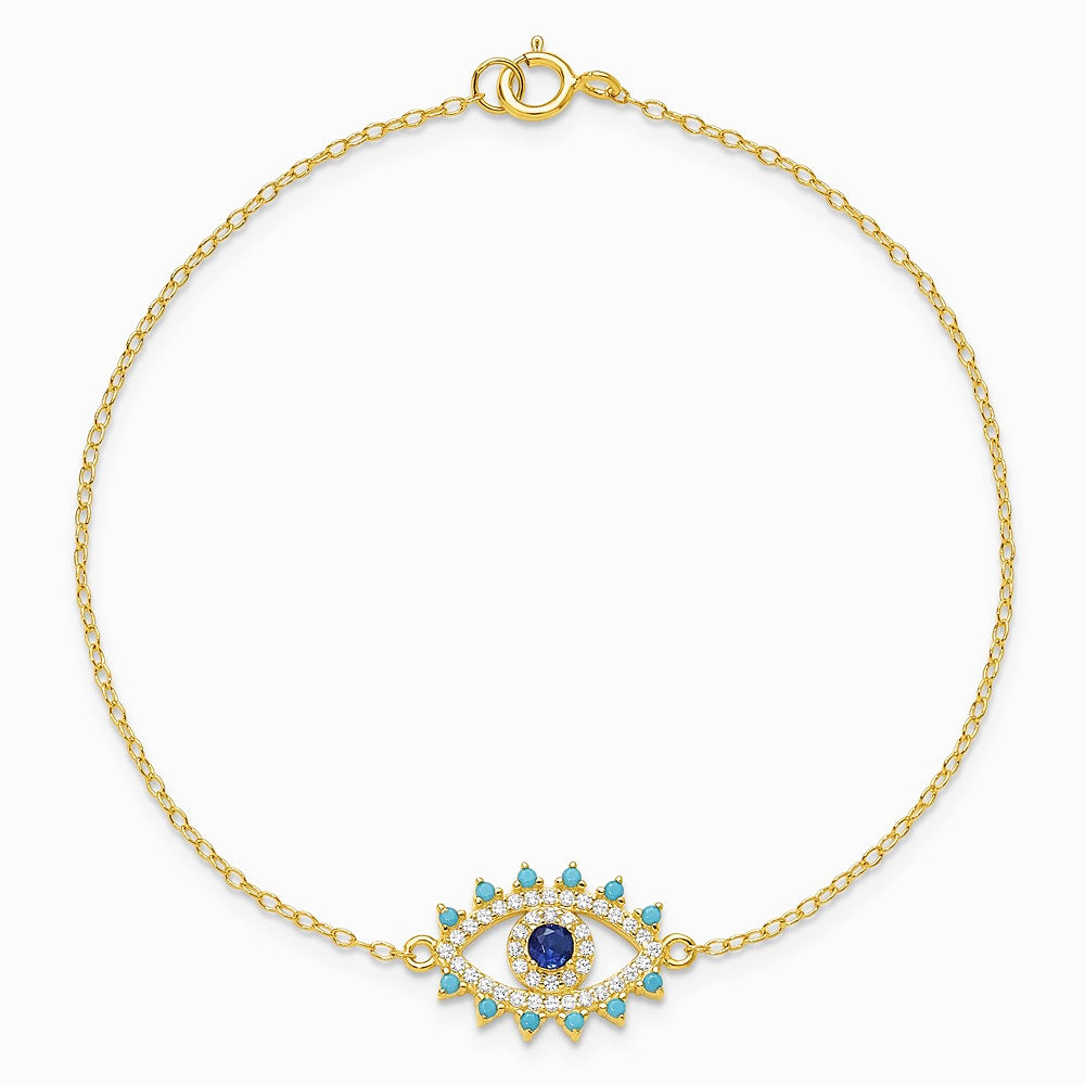 Sterling Silver Gold-plated Glass and Glass Crystal Evil Eye Bracelet - Product Photo