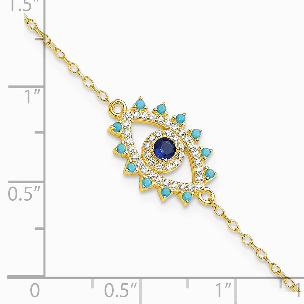 Sterling Silver Gold-plated Glass and Glass Crystal Evil Eye Bracelet - Product Photo