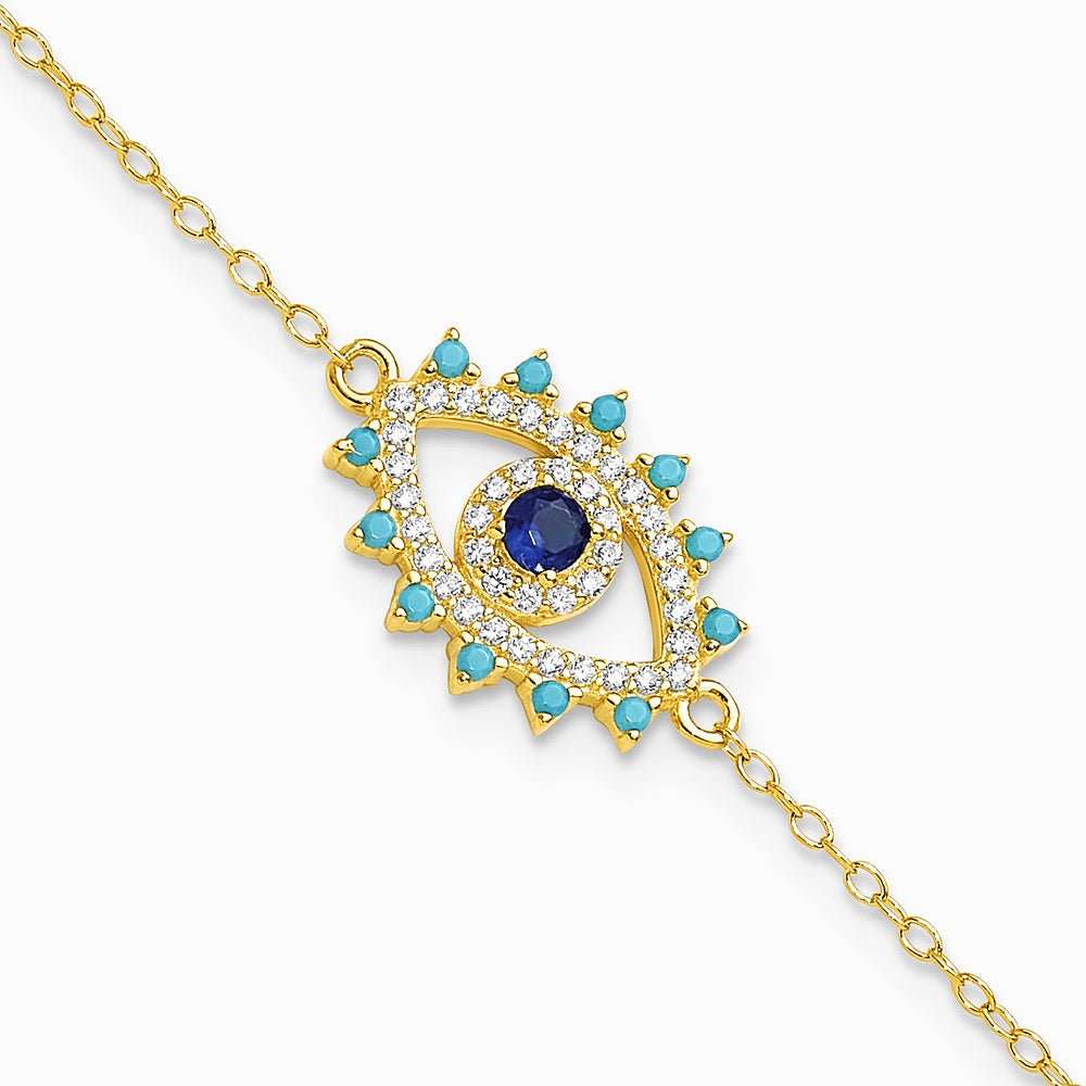 Sterling Silver Gold-plated Glass and Glass Crystal Evil Eye Bracelet