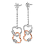 Pure Fire Sterling Silver Rhod-plated Rose-tone CZ Hearts Dangle Post Earri - Product Photo
