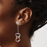 Pure Fire Sterling Silver Rhod-plated Rose-tone CZ Hearts Dangle Post Earri - Product Photo