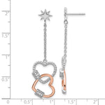 Pure Fire Sterling Silver Rhod-plated Rose-tone CZ Hearts Dangle Post Earri - Product Photo