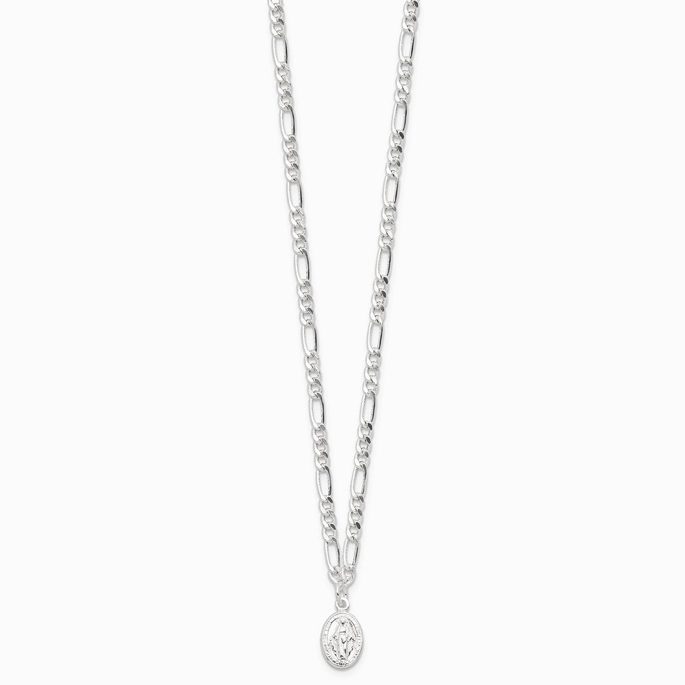 Sterling Silver RH-plated Miraculous Medal Link 16in with 2in ext. Necklace - Product Photo
