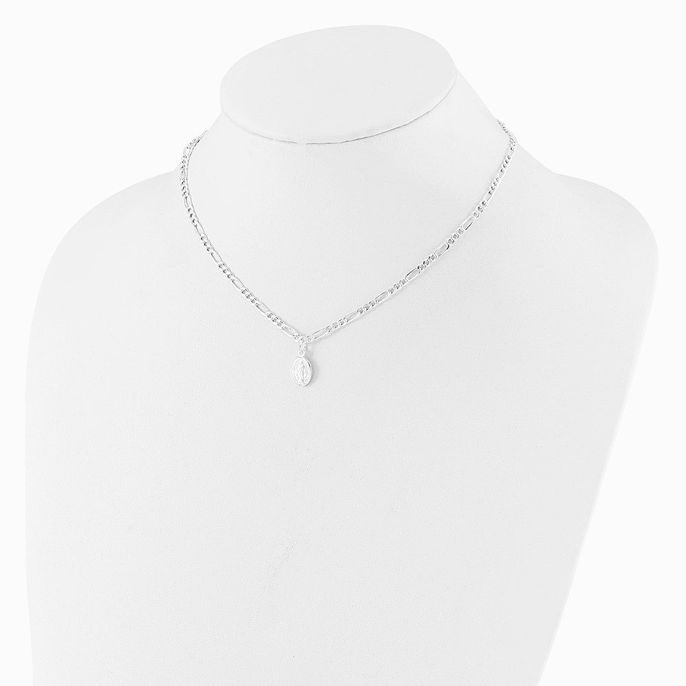 Sterling Silver RH-plated Miraculous Medal Link 16in with 2in ext. Necklace - Product Photo