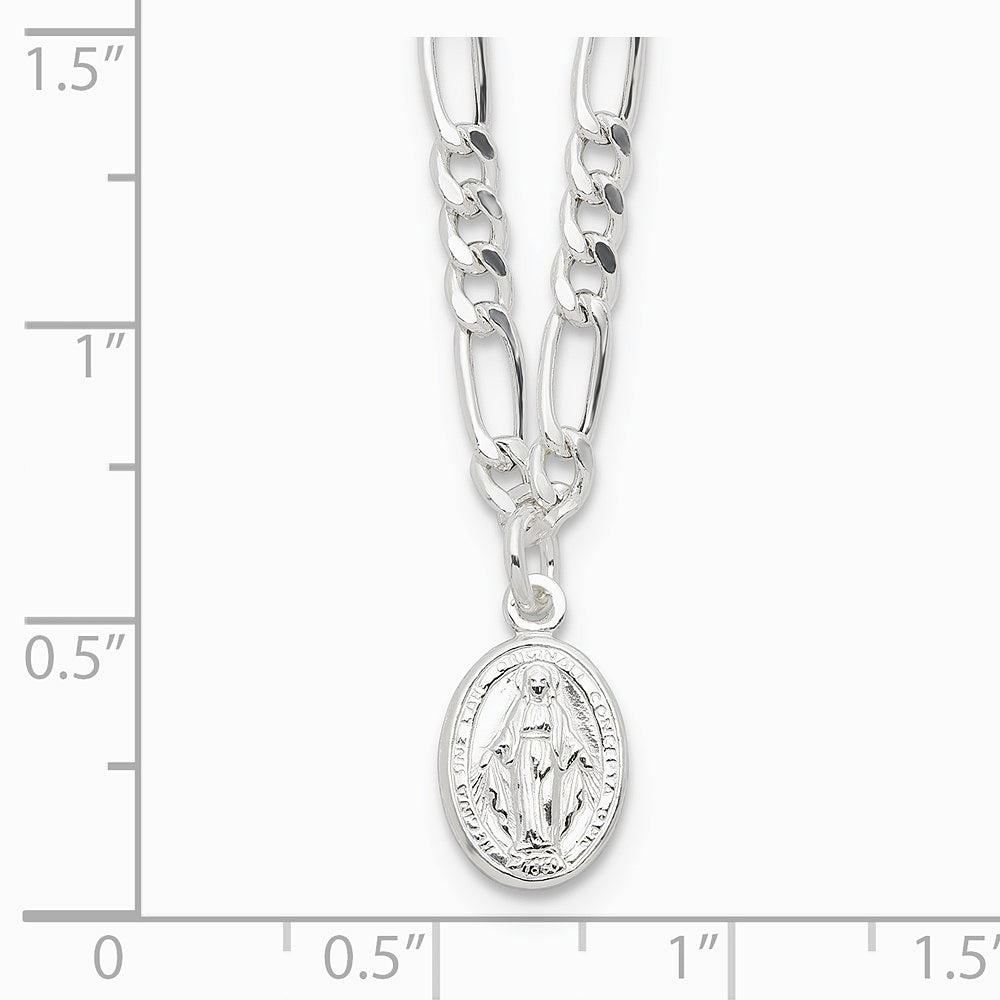 Sterling Silver RH-plated Miraculous Medal Link 16in with 2in ext. Necklace - Product Photo