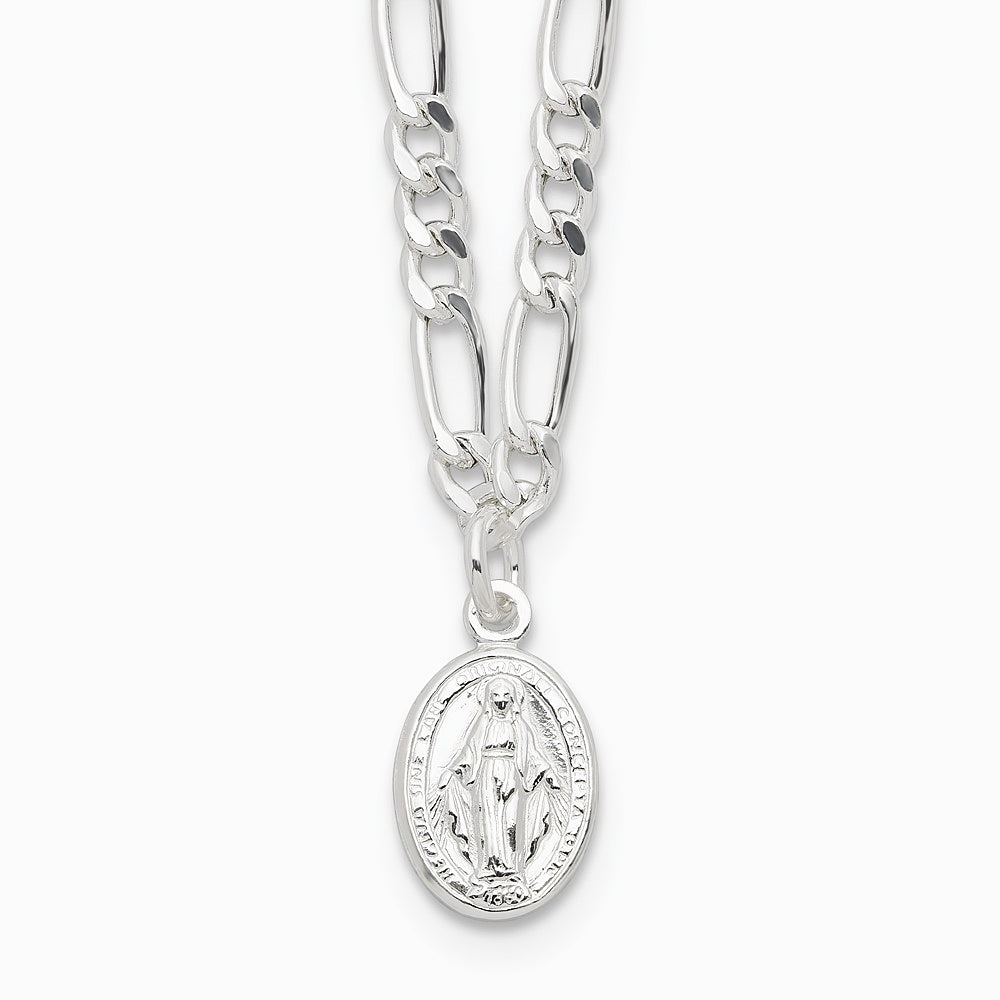 Sterling Silver RH-plated Miraculous Medal Link 16in with 2in ext. Necklace - Product Photo
