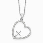Sterling Silver Rhodium-plated CZ Open Heart with Cross 18in Necklace - Product Photo