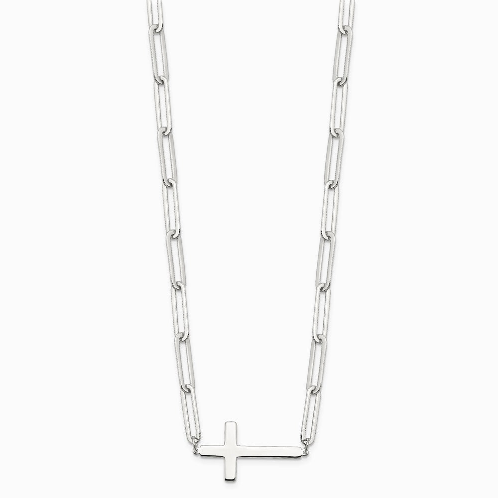 Sterling Silver E-Coated Cross Paperclip Link with 2 in ext Necklace - Product Photo