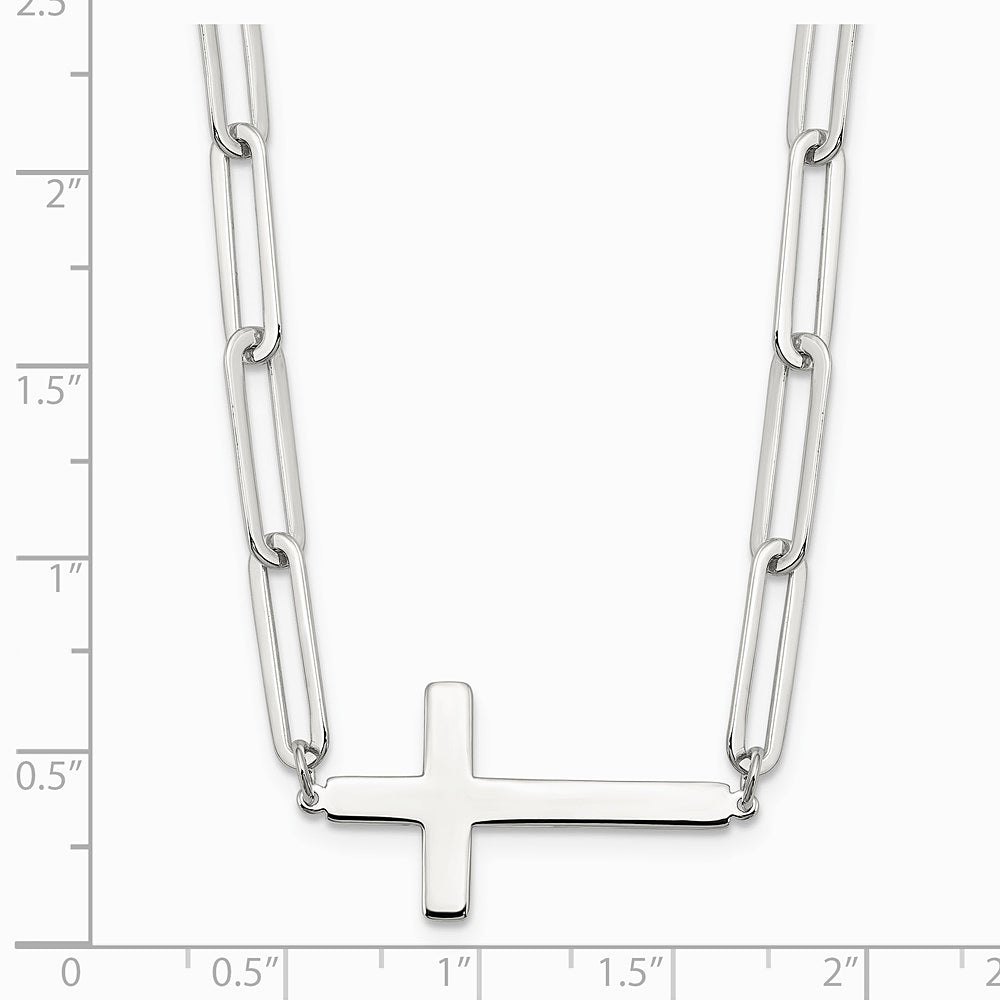 Sterling Silver E-Coated Cross Paperclip Link with 2 in ext Necklace - Product Photo