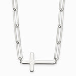 Sterling Silver E-Coated Cross Paperclip Link with 2 in ext Necklace - Product Photo