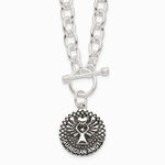 Sterling Silver Oxidized Dangle GUARDIAN ANGEL Toggle Clasp Necklace - Product Photo