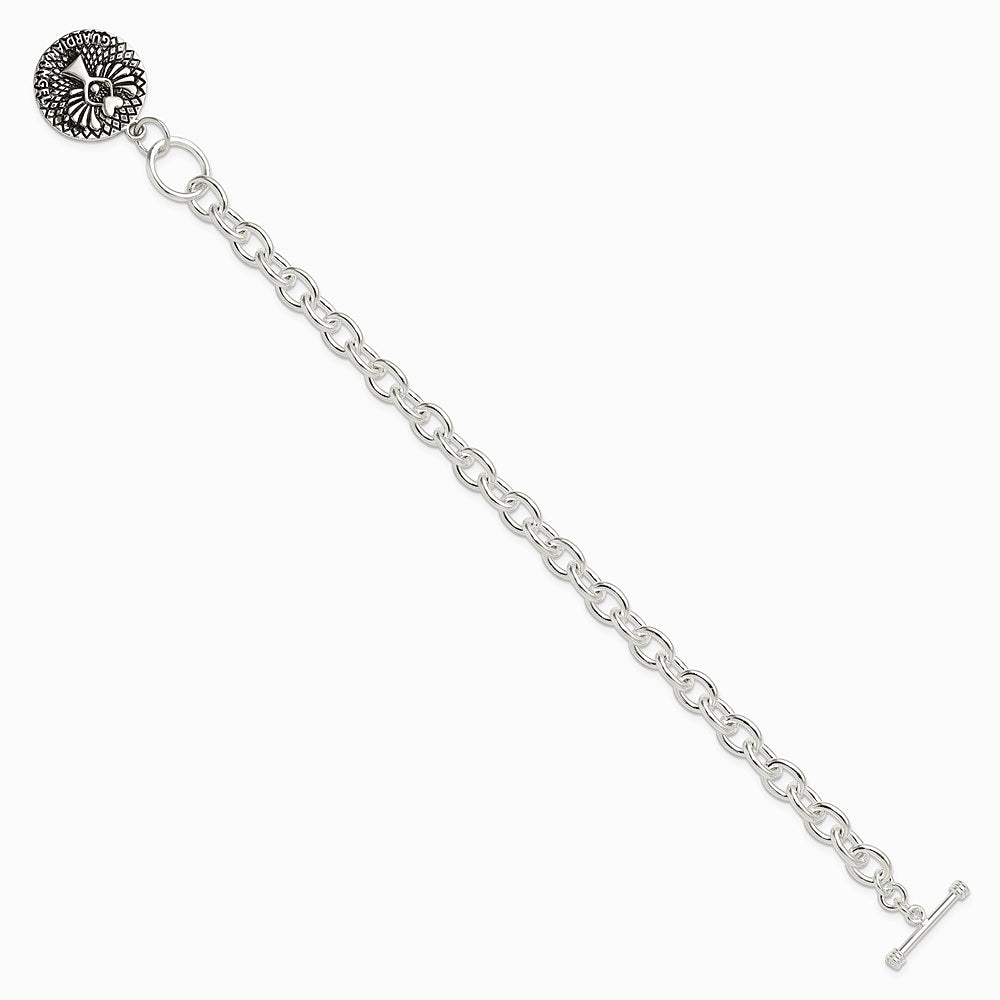Sterling Silver Oxidized Dangle GUARDIAN ANGEL Toggle Clasp Bracelet - Product Photo