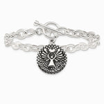 Sterling Silver Oxidized Dangle GUARDIAN ANGEL Toggle Clasp Bracelet - Product Photo