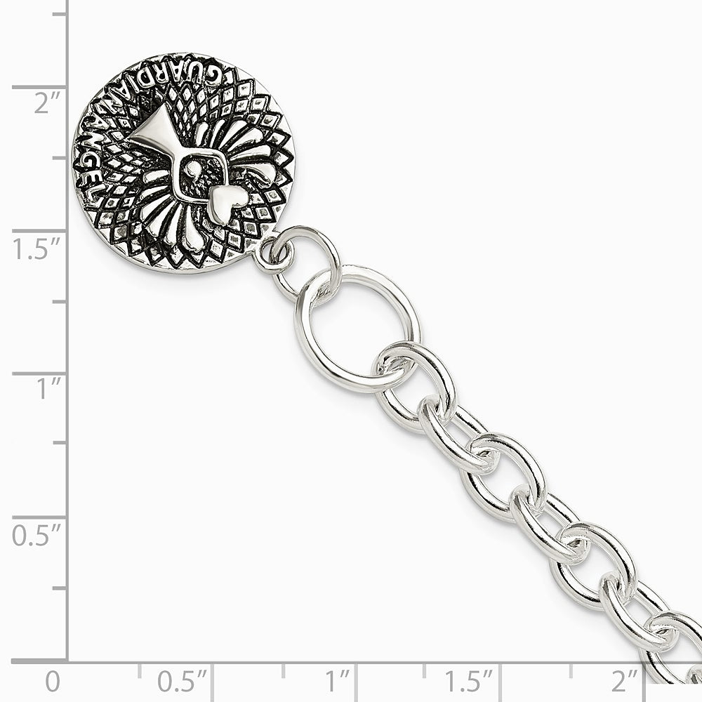 Sterling Silver Oxidized Dangle GUARDIAN ANGEL Toggle Clasp Bracelet - Product Photo