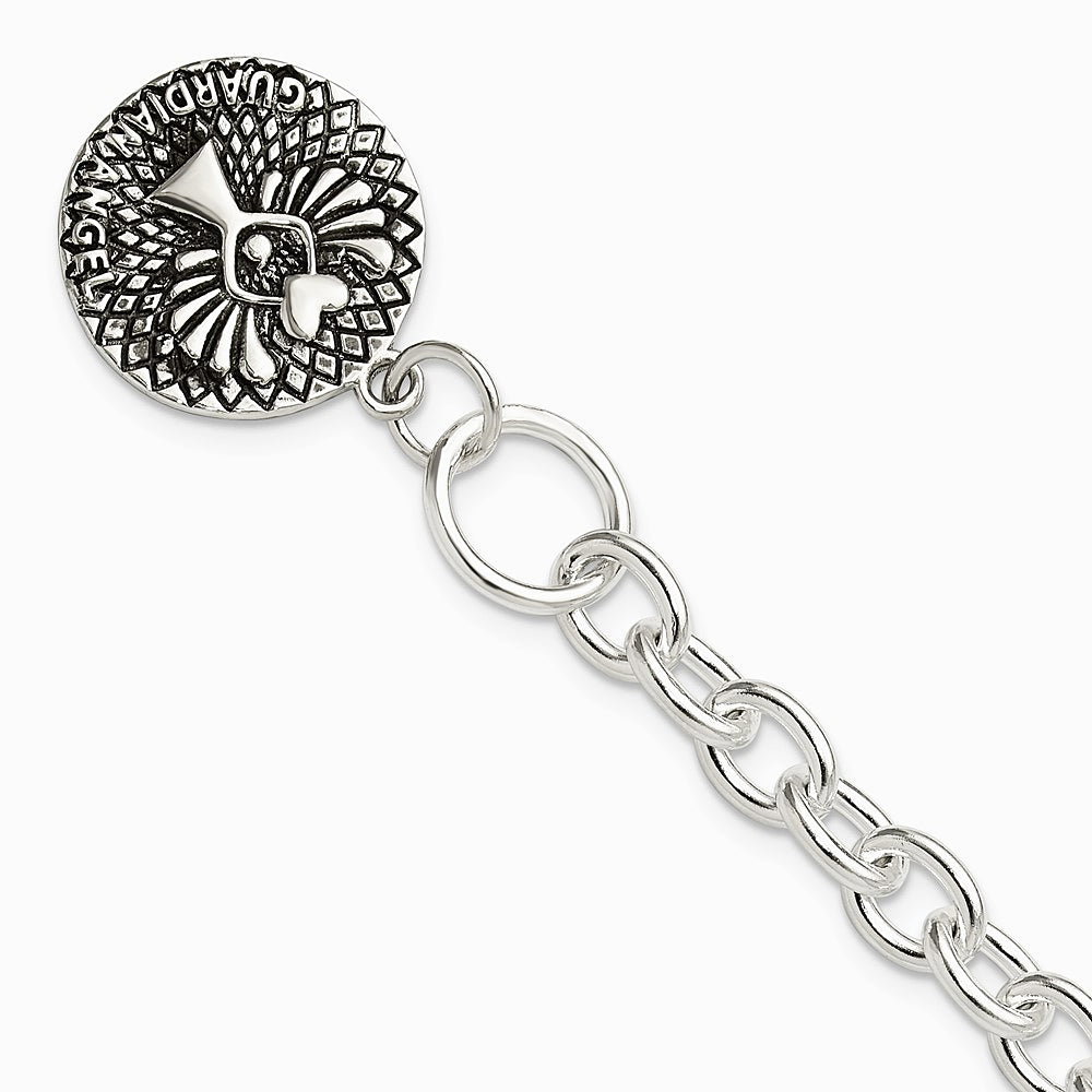 Sterling Silver Oxidized Dangle GUARDIAN ANGEL Toggle Clasp Bracelet - Product Photo
