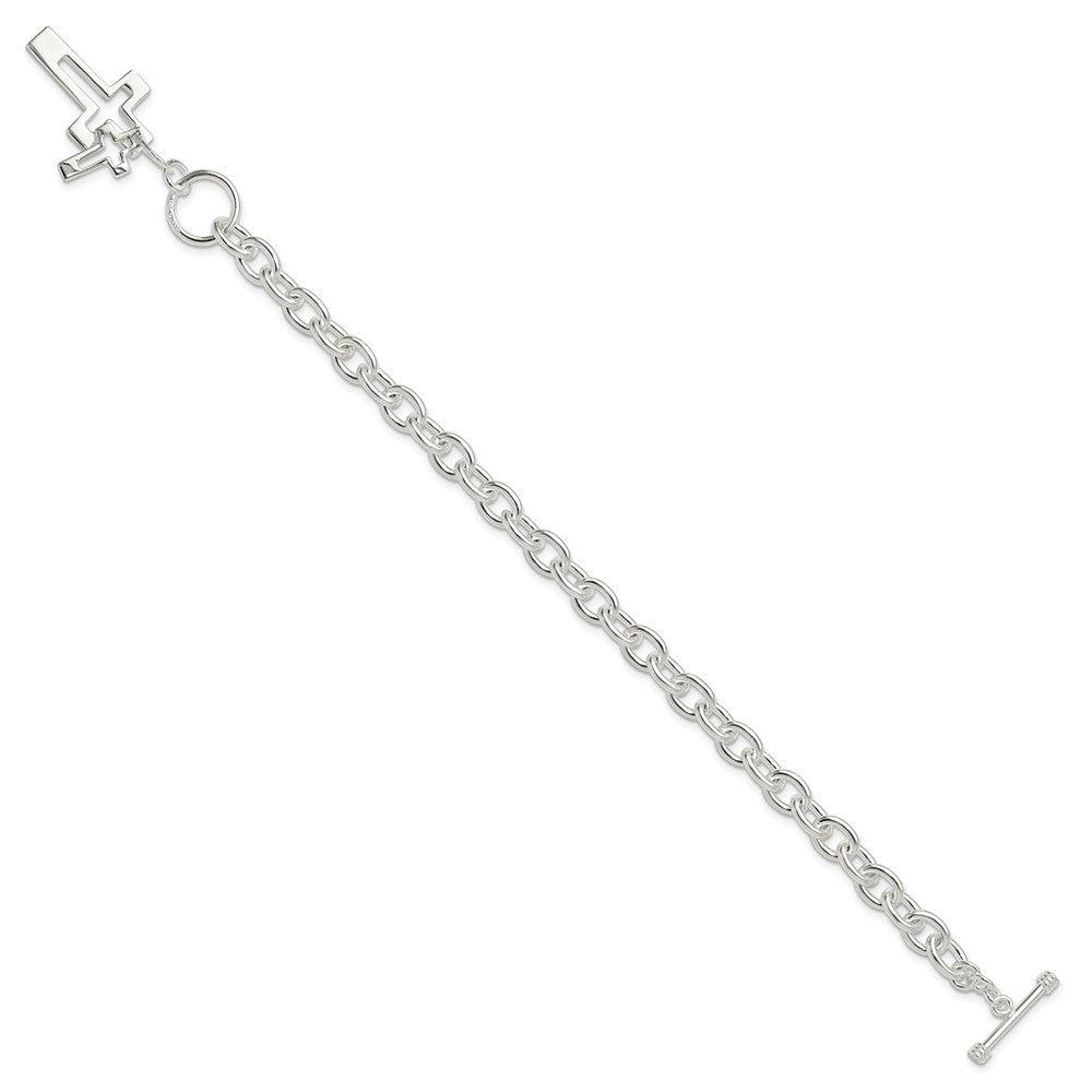 Sterling Silver E-Coated Double Open Cross Toggle Bracelet - Product Photo