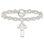 Sterling Silver E-Coated Double Open Cross Toggle Bracelet - Product Photo