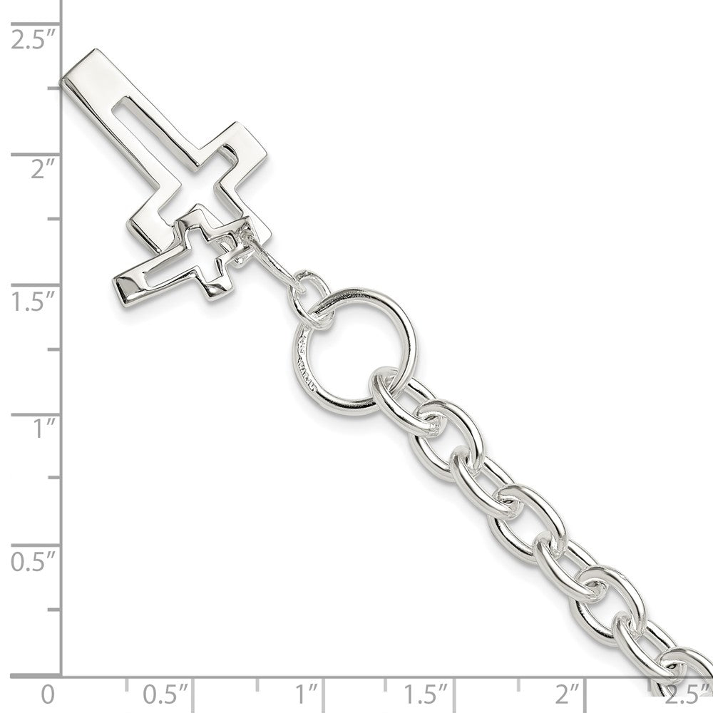 Sterling Silver E-Coated Double Open Cross Toggle Bracelet - Product Photo
