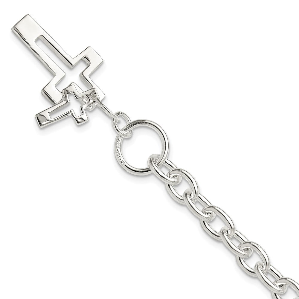 Sterling Silver E-Coated Double Open Cross Toggle Bracelet - Product Photo