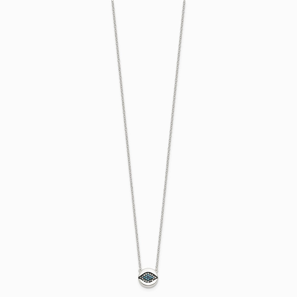 Sterling Silver Multi Color CZ Evil Eye 16in with 2in ext Necklace - Product Photo