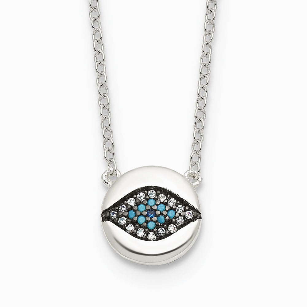Sterling Silver Multi Color CZ Evil Eye 16in with 2in ext Necklace