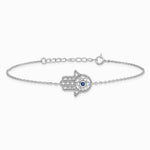 Sterling Silver RH-plate CreatedBlue Spinel and CZ Hamsa Bracelet/Necklace Set - Product Photo