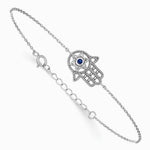 Sterling Silver RH-plate CreatedBlue Spinel and CZ Hamsa Bracelet/Necklace Set - Product Photo