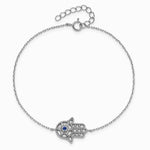Sterling Silver RH-plate CreatedBlue Spinel and CZ Hamsa Bracelet/Necklace Set - Product Photo