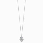 Sterling Silver RH-plate CreatedBlue Spinel and CZ Hamsa Bracelet/Necklace Set - Product Photo
