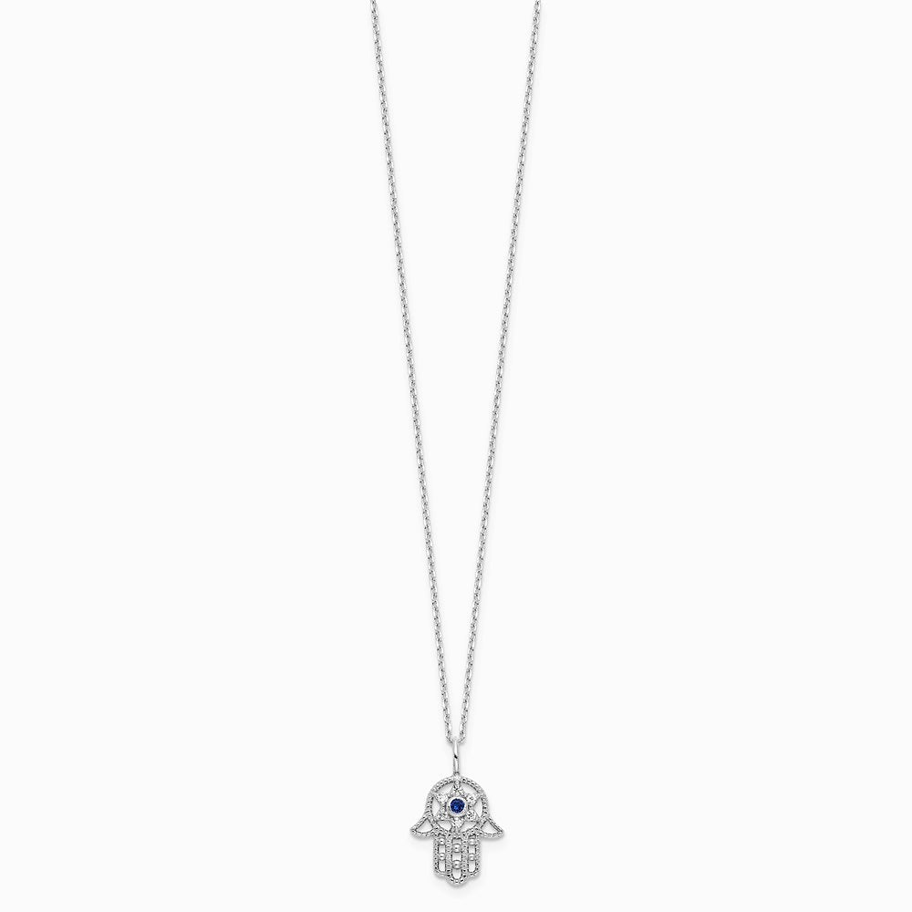 Sterling Silver RH-plate CreatedBlue Spinel and CZ Hamsa Bracelet/Necklace Set - Product Photo
