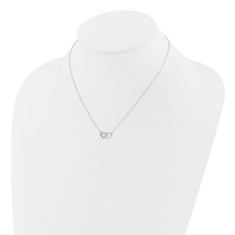 Sterling Silver E-Coating CZ Double Heart 16in w/2in ext Necklace - Product Photo